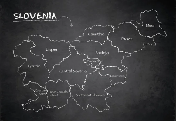 Eslovenia Mapa División Administrativa Separa Regiones Nombres Diseño Tarjeta Pizarra — Archivo Imágenes Vectoriales