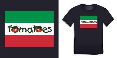 Tişört grafik tasarımı için İtalyan bayrak vektörünün koyu arkaplanındaki domatesleri yazdır