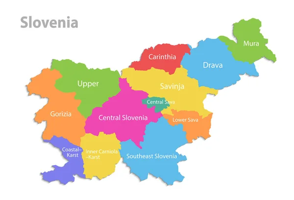 Eslovénia Mapa Divisão Administrativa Nomes Regiões Individuais Separadas Mapa Cores — Vetor de Stock