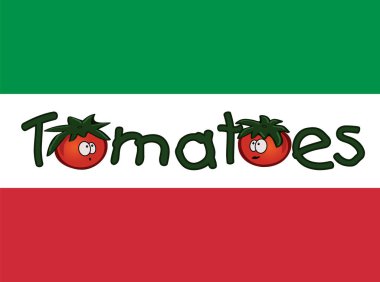 İtalyan bayrak vektörü üzerine domates metni