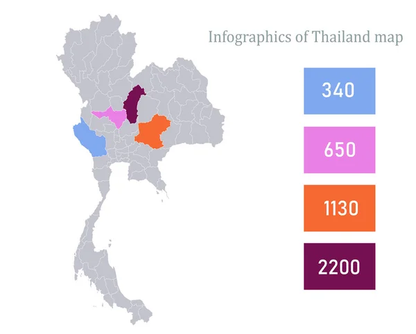 Infografías Tailandia Mapa Regiones Individuales Vector — Archivo Imágenes Vectoriales