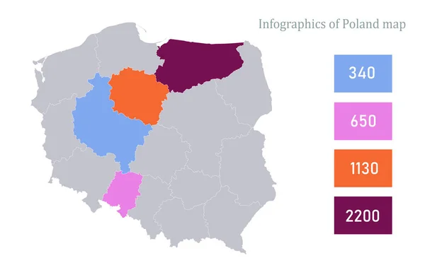Infografika Mapy Polski Wektor Poszczególnych Regionów — Wektor stockowy