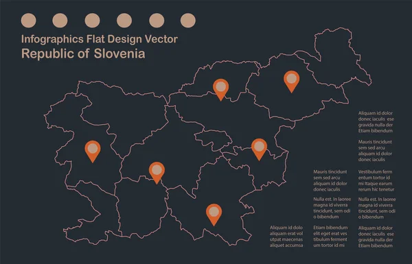 Infographics Slovenia Map Outline Flat Design Color Blue Orange Vector — Stock Vector