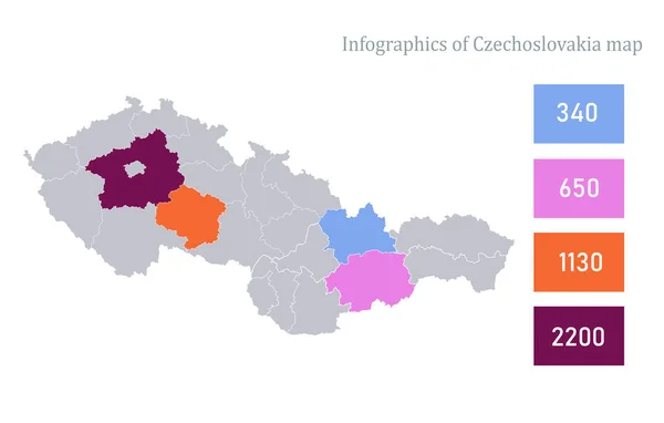 Infographics Του Χάρτη Της Τσεχοσλοβακίας Επιμέρους Περιφέρειες Διάνυσμα — Διανυσματικό Αρχείο