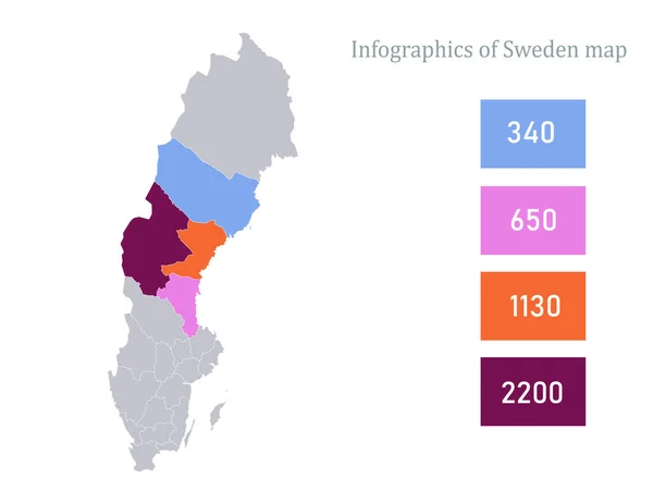 Infografías Suecia Mapa Regiones Individuales Vector — Vector de stock
