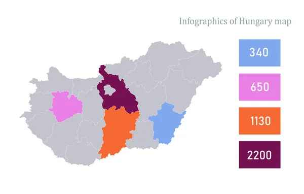 Infographics Hungary Χάρτης Επιμέρους Περιφέρειες Διάνυσμα — Διανυσματικό Αρχείο