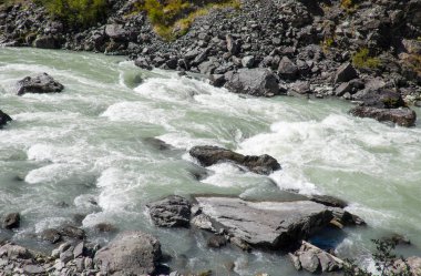 Dağ manzarası. Dağ nehir Altay Cumhuriyeti.