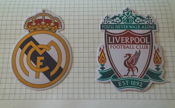 Maio 2018 Ucrânia Kiev Emblems Finalists Uefa Champions League Season — Fotografia de Stock