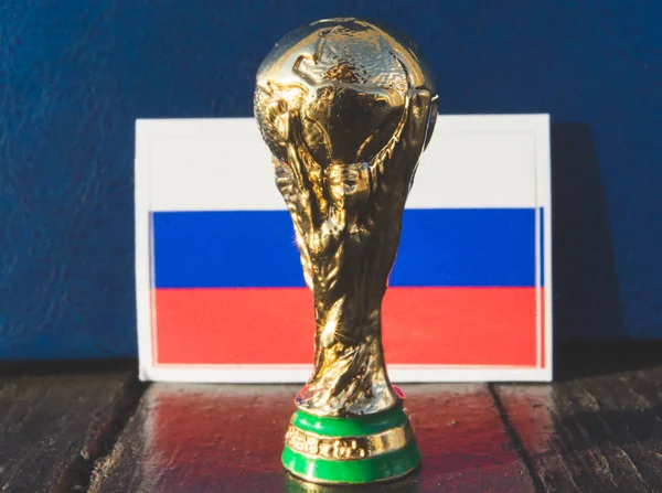 Junio 2018 Moscú Rusia Trofeo Copa Mundial Fifa Fondo Bandera — Foto de Stock