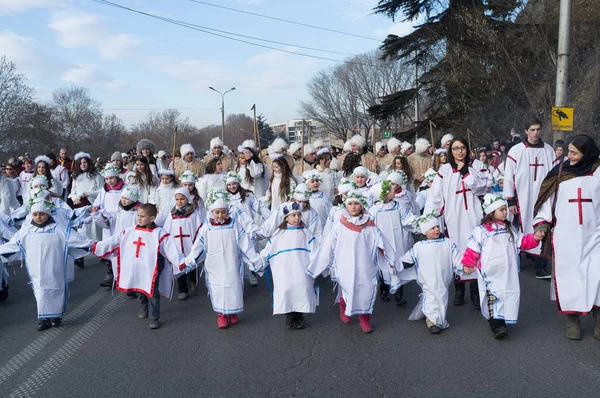 Enero 2014 Tiflis Georgia Los Participantes Procesión Navideña Alilo Una —  Fotos de Stock