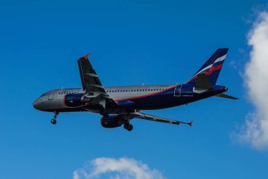  Sheremetyevo, Moscow Region, Rusya Federasyonu - 28 Haziran 2017: Airbus A320 Aeroflot havayolları Sheremetyevo Uluslararası Havaalanı'nda bir iniş yapar.