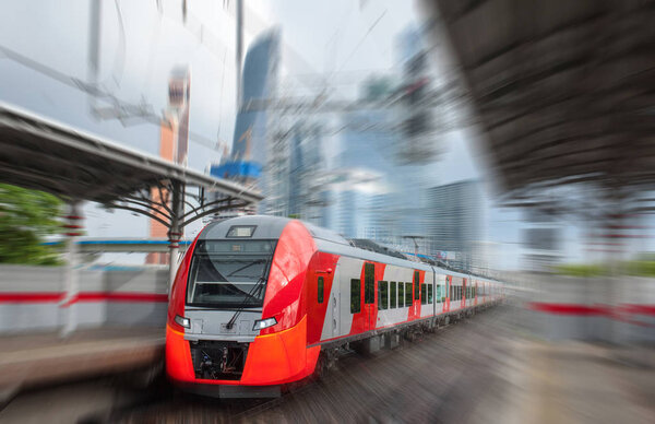 The electric train rushes at a high speed