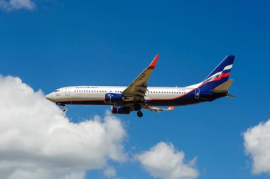 Sheremetyevo, Moscow Region, Rusya Federasyonu - 28 Haziran 2017: Boeing 737-800 Aeroflot havayolları Sheremetyevo Uluslararası Havaalanı'nda bir iniş yapar.