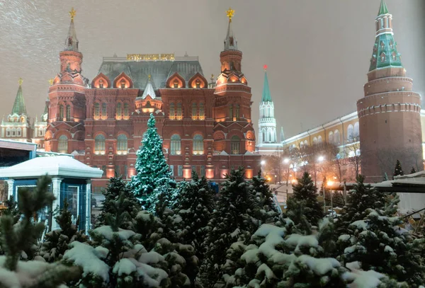 December 2017 Moscow Russia Christmas Trees Manezh Square Moscow Background — Stock Photo, Image