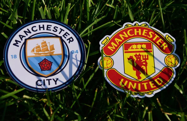 Setembro 2019 Londres Reino Unido Emblemas Clubes Futebol Inglês Manchester — Fotografia de Stock