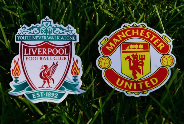 Září 2019 Londýn Emblems Czech Football Clubs Liverpool Manchester United — Stock fotografie