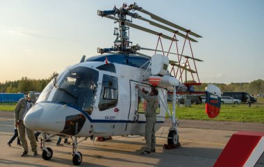 30 Ağustos 2019. Zhukovsky, Rusya. Rus çok amaçlı helikopter Kamov Ka-226 motorlu Turbomeca Arrius 2G1 Uluslararası Havacılık ve Uzay Salonu MAKS 2019.