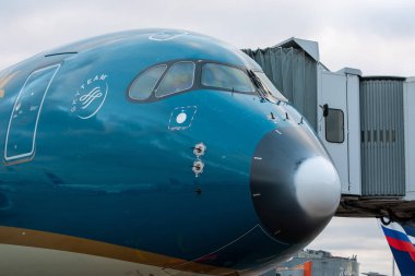 29 Ekim 2019, Moskova, Rusya. Uçak Airbus A350-900 Vietnam Havayolları, Moskova Sheremetyevo Havaalanı.