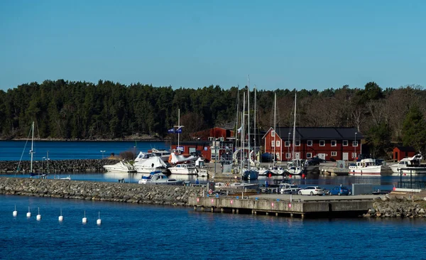Aprile 2018 Stoccolma Svezia Marina Yacht Abitazioni Isola Dell Arcipelago — Foto Stock
