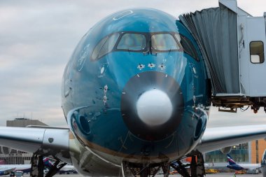 29 Ekim 2019, Moskova, Rusya. Uçak Airbus A350-900 Vietnam Havayolları, Moskova Sheremetyevo Havaalanı.