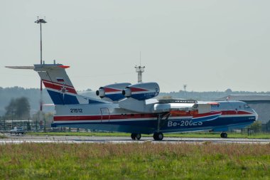 30 Ağustos 2019. Zhukovsky, Rusya. Çok amaçlı amfibi uçak Beriev Be-200 Altair Uluslararası Havacılık ve Uzay Salonu MAKS 2019.