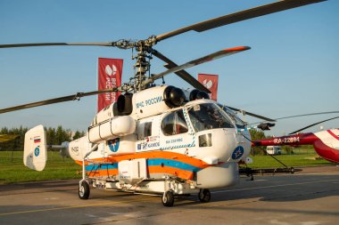 30 Ağustos 2019. Zhukovsky, Rusya. Rus orta seviye nakliye helikopteri Kamov Ka-32 Uluslararası Havacılık ve Uzay Salonu MAKS 2019.
