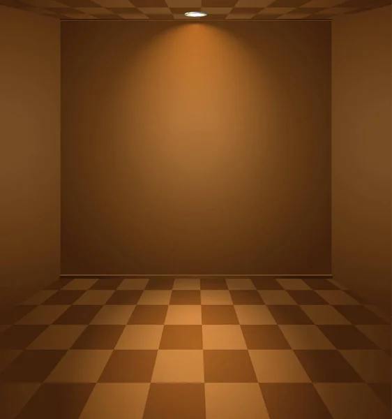 Brown room with light and checkered floor — Stock Vector