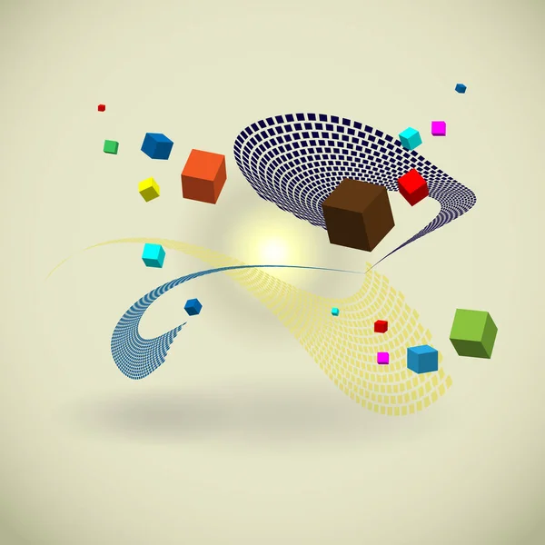 Cubes volants en arrière-plan abstrait rétro — Image vectorielle