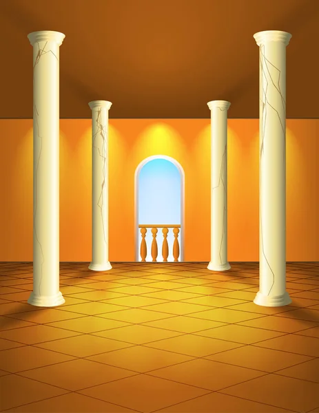 Salão com colunas e varanda — Vetor de Stock