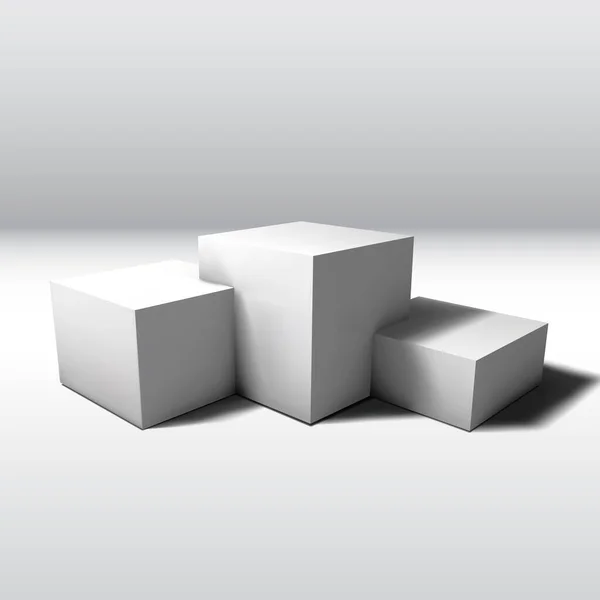 Pedestal com cubos 3D e sombra realista na sala — Vetor de Stock
