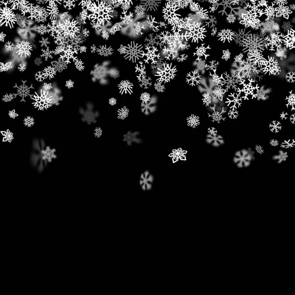 Fondo de nevadas con copos de nieve borrosos en la oscuridad — Vector de stock