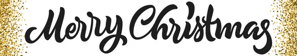 Wesołych Świąt kaligraficznych ręcznie rysowane baner literowy ze złotym brokatem na szczęśliwe zimowe święta Bożego Narodzenia — Wektor stockowy