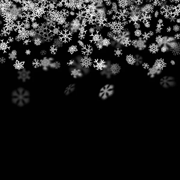 Karanlıkta bulanık kar taneleri ile kar yağışı arkaplanı — Stok Vektör