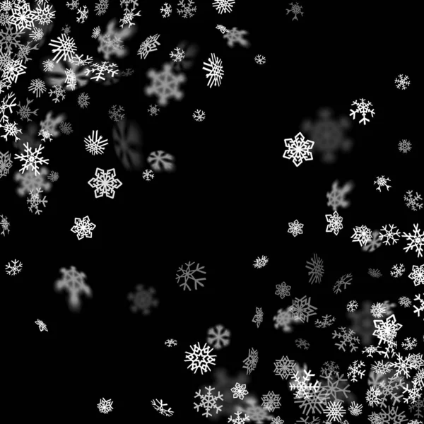 Fondo nevoso con fiocchi di neve sfocati al buio — Vettoriale Stock