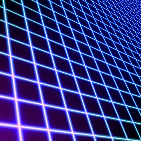 Heldere neon grid lijnen gloeiende achtergrond met 80s stijl — Stockvector