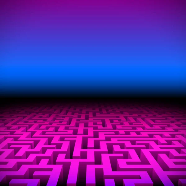 Retro gaming hipster neon landschap met labyrint — Stockvector