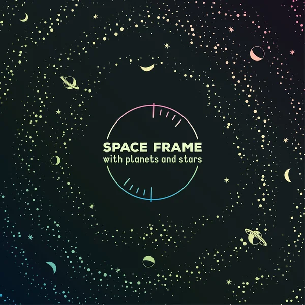Retro futuristický rám s prostorem, hvězdami a planetami — Stockový vektor