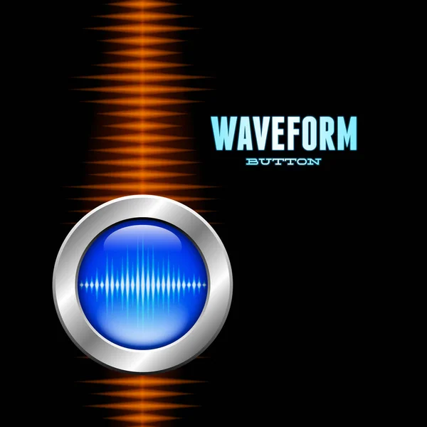 サウンド波形とオレンジ色の波を持つ銀ボタン — ストックベクタ