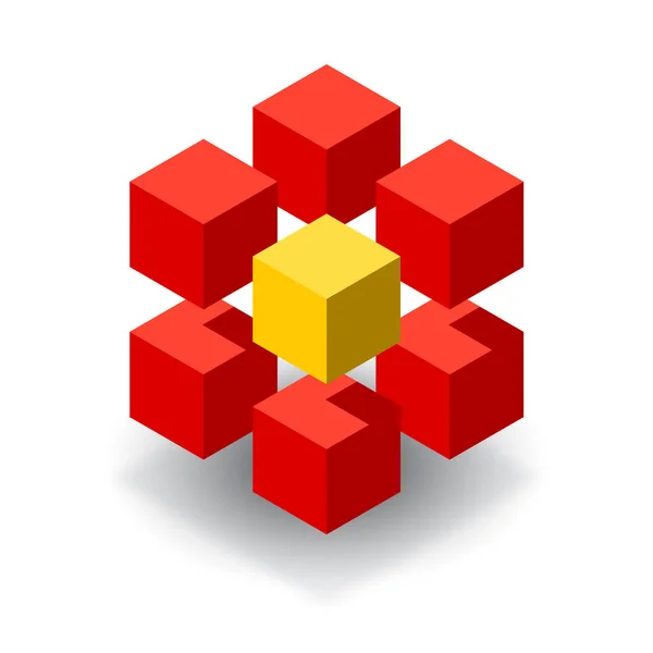 Czerwony sześcian logo z żółtymi segmentami — Wektor stockowy