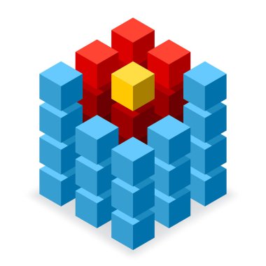 Kırmızı bölümlü mavi küp logosu