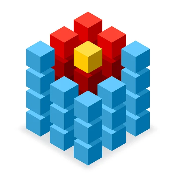 Logo cube bleu avec segments rouges — Image vectorielle