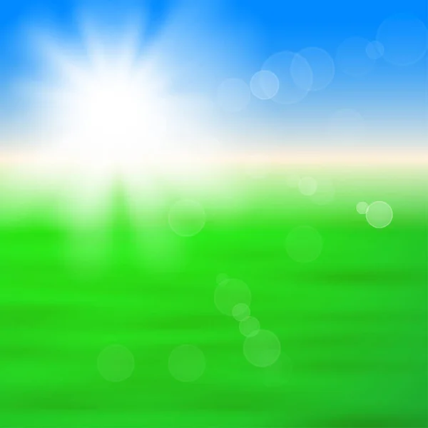 Hintergrund mit strahlender Sonne über dem Feld — Stockvektor