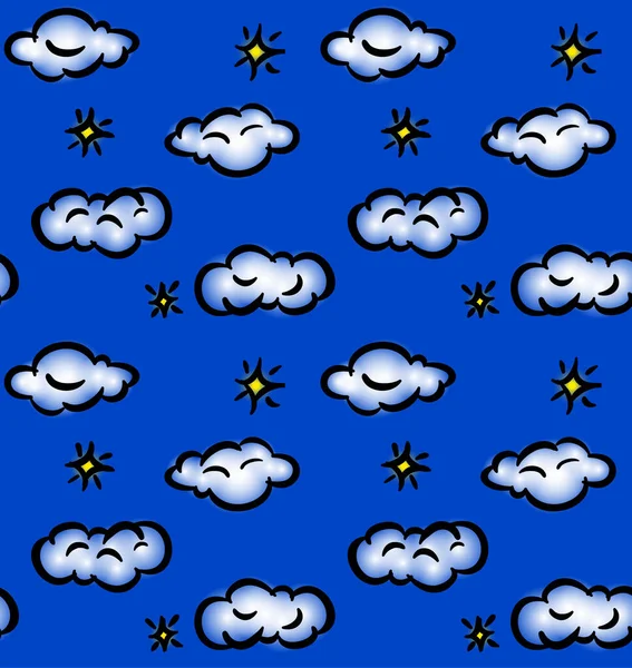 Dibujado patrón sin costura con nubes y estrellas — Vector de stock