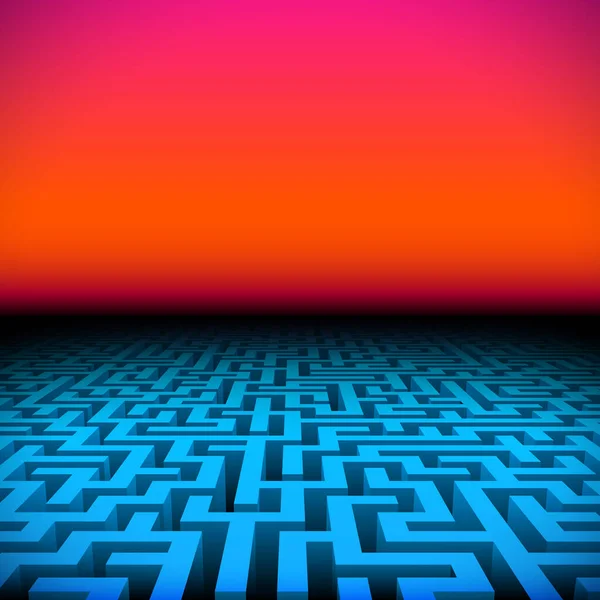 Retro herní hipster neon krajina s labyrintem — Stockový vektor