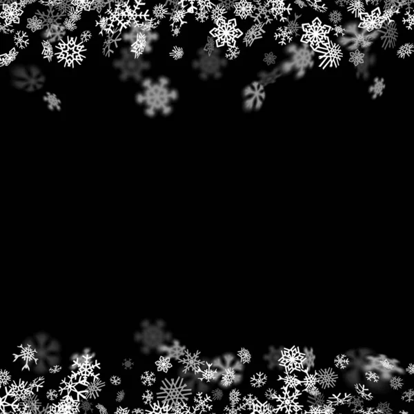 Fondo de nevadas con copos de nieve borrosos en la oscuridad — Vector de stock