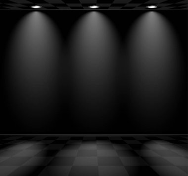 Kareli zemini olan siyah boş bir oda