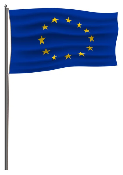Официальный Вектор Флага Европейского Союза Соединенный Металлическим Флагштоком Веревкой Изолирован — стоковый вектор