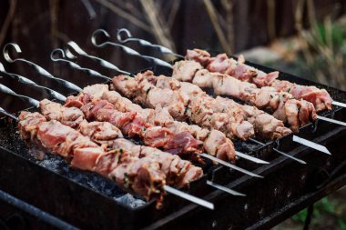 Sulu kavrulmuş Kebap ızgara yakın çekim üzerinde. üstten görünüm