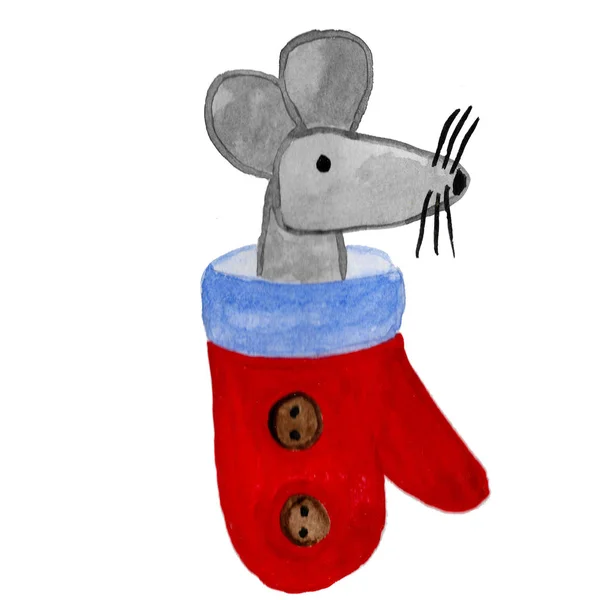 Illustration Mouse Red Mitten — 스톡 사진