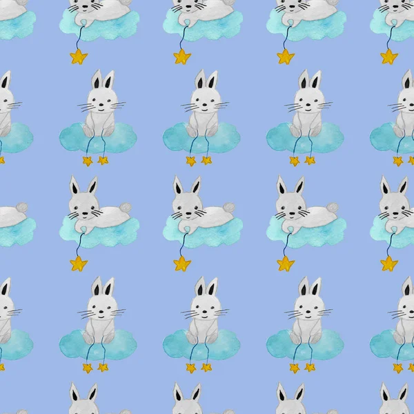 Seamless Pattern Bunny Cloud Stars String Gentle Baby Pattern — Stock Photo, Image